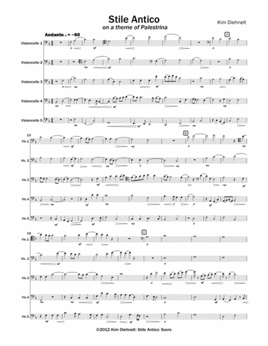 Diehnelt: Stile Antico for 5-voice cello ensemble image number null