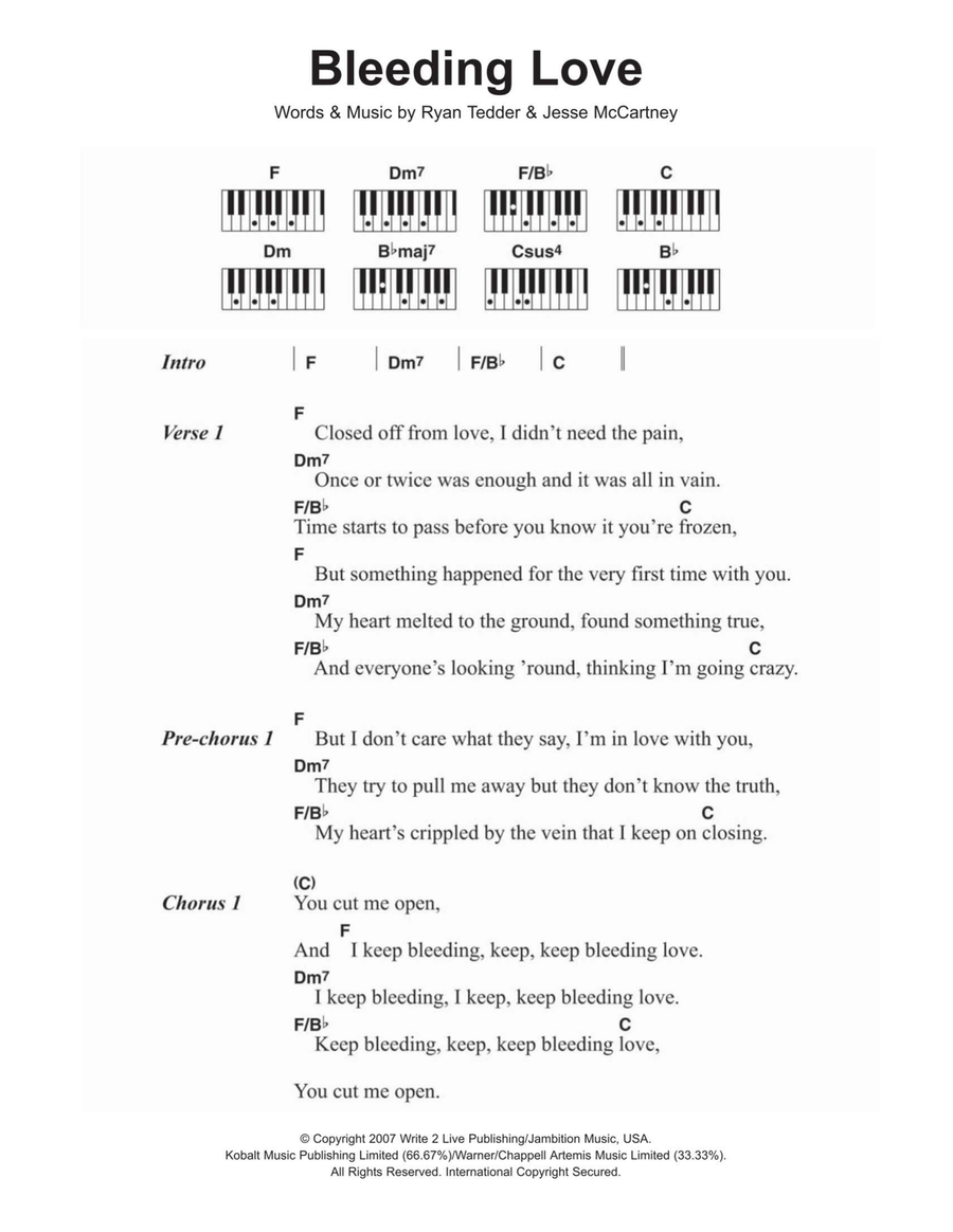 Bleeding Love Piano scores gallery preview page 1
