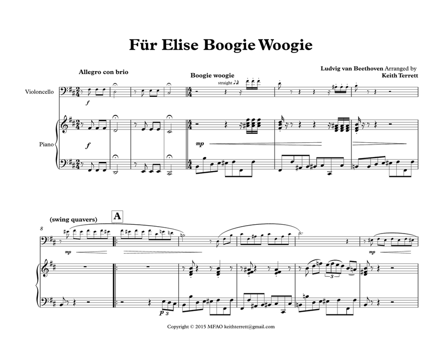 Für Elise Boogie Woogie for Cello & Piano Piano scores gallery preview page 2