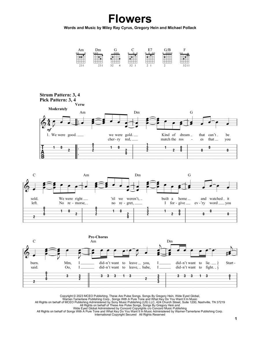 Flowers Acoustic Guitar scores gallery preview page 1