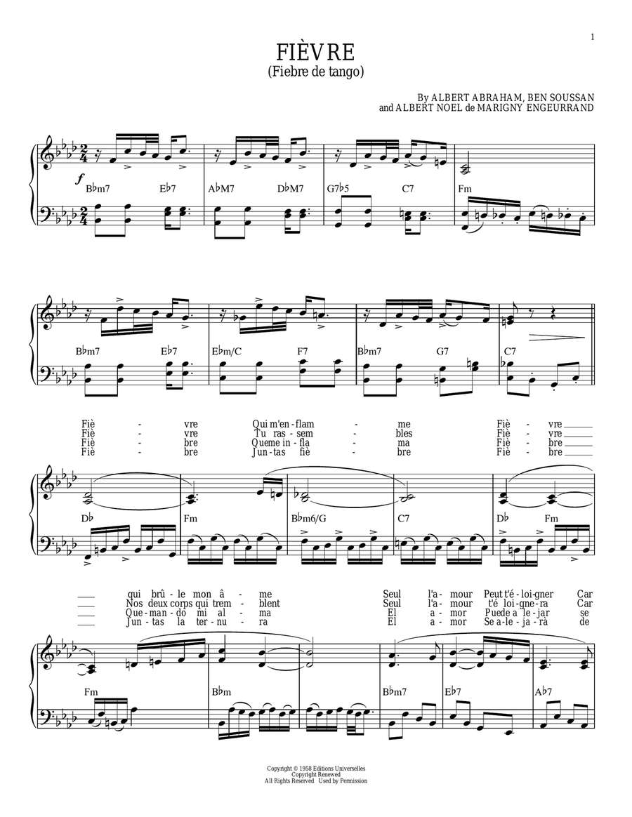 Fievre (Fiebre de Tango) Fievre (Fiebre de Tango) Piano Solo scores gallery preview page 1
