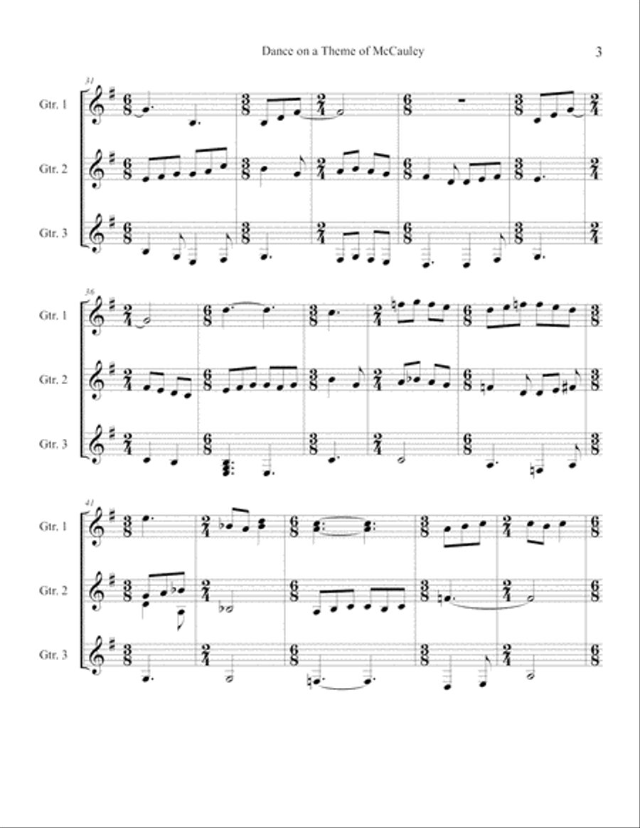 Dance on a Theme of McCauley (Guitar Trio) Guitar Ensemble scores gallery preview page 5
