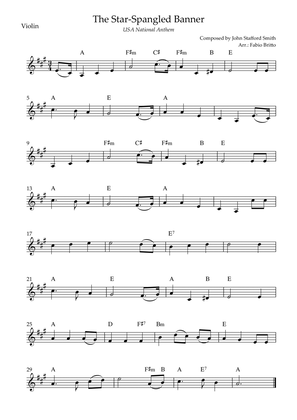 The Star Spangled Banner (USA National Anthem) for Violin Solo with Chords (A Major)