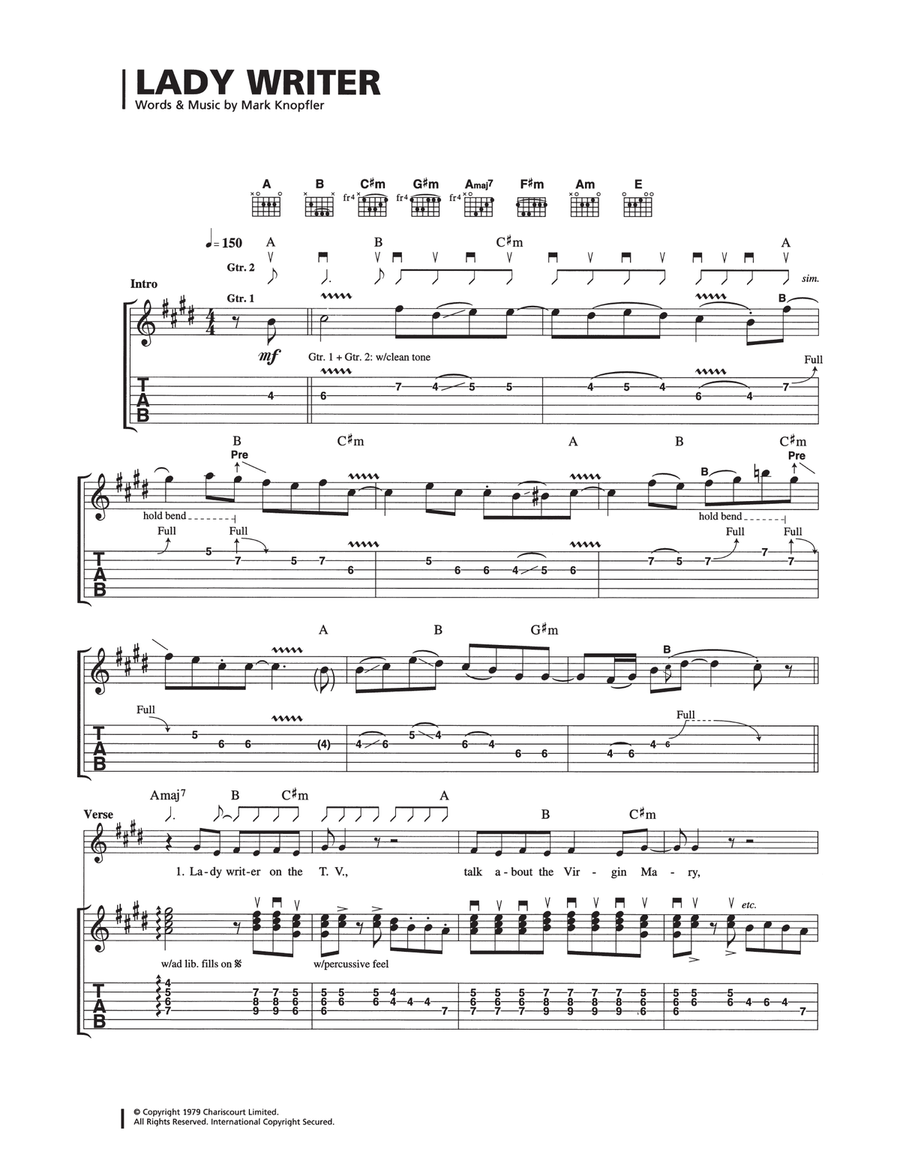 Lady Writer Guitar Tablature scores gallery preview page 1