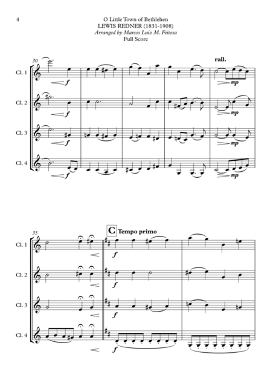 O Little Town of Bethlehem - Clarinet Quartet Clarinet Quartet scores gallery preview page 6