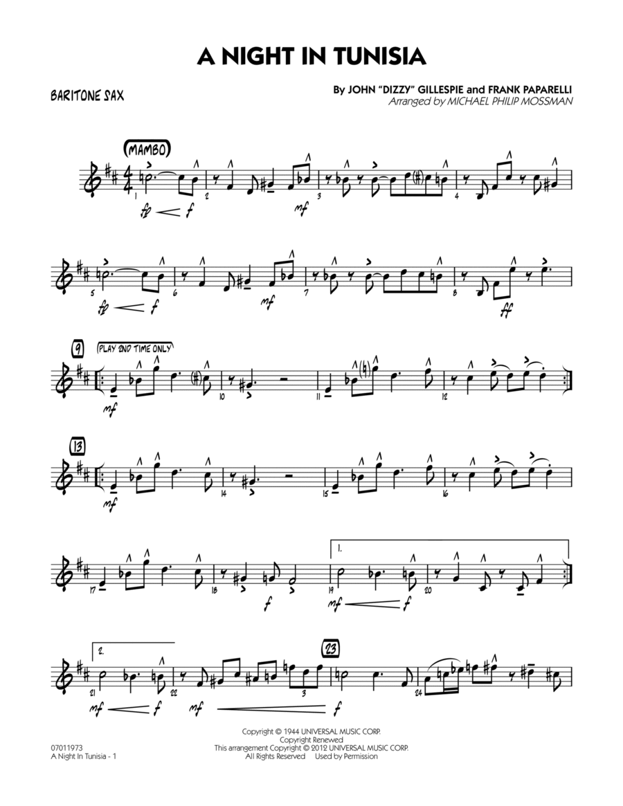 A Night In Tunisia - Baritone Sax Jazz Ensemble scores gallery preview page 1