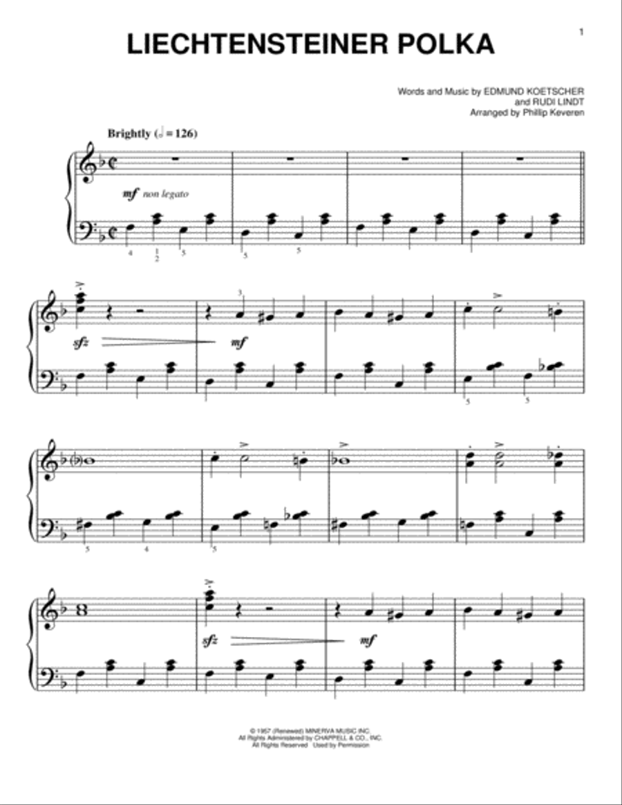 Liechtensteiner Polka [Classical version] (arr. Phillip Keveren) Easy Piano scores gallery preview page 1