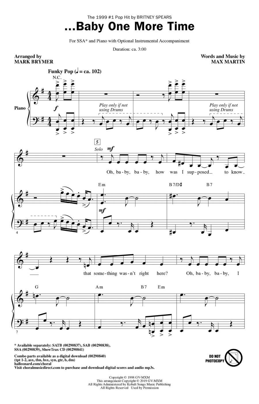 ...Baby One More Time (arr. Mark Brymer) SSA scores gallery preview page 1