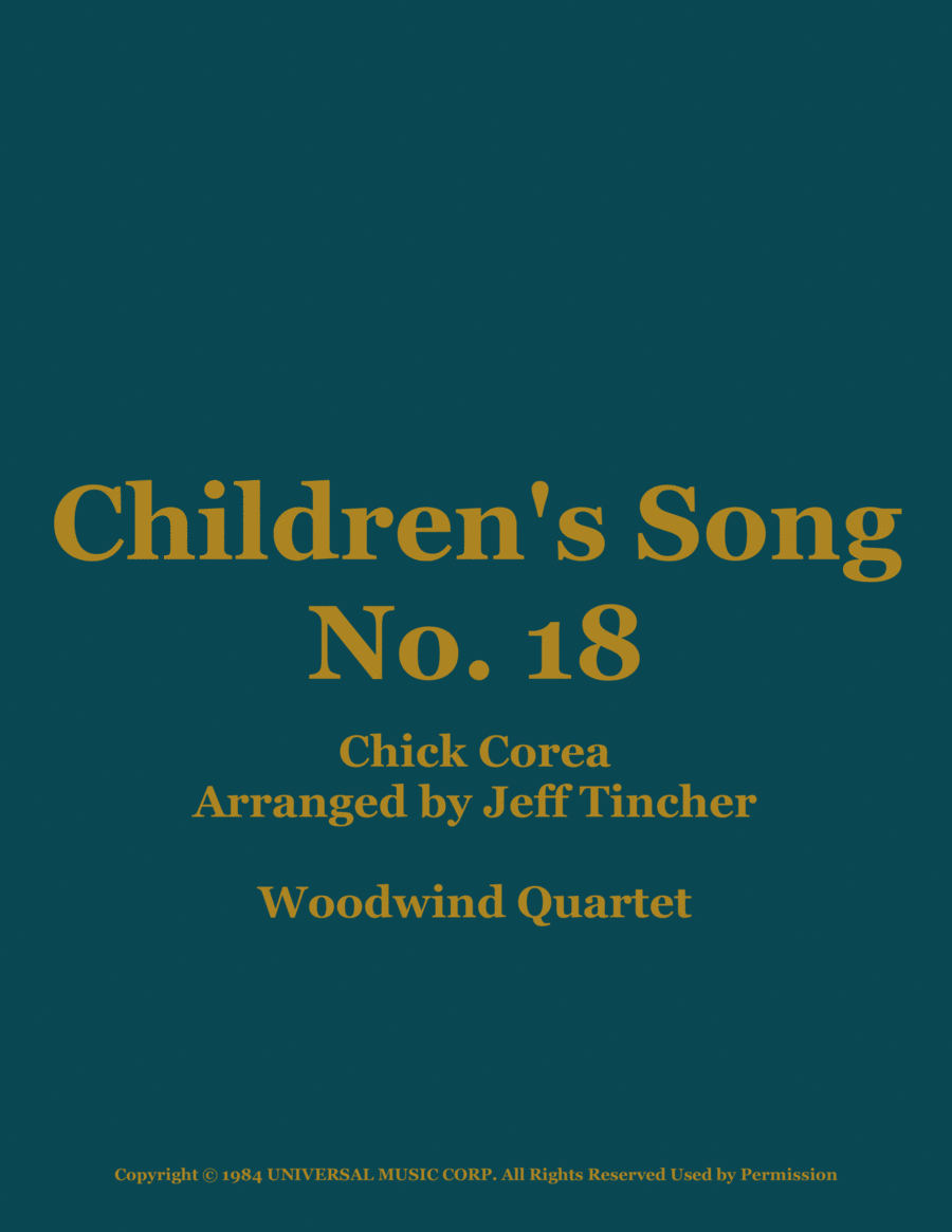 Children's Song No. 18 Woodwind Quartet scores gallery preview page 1
