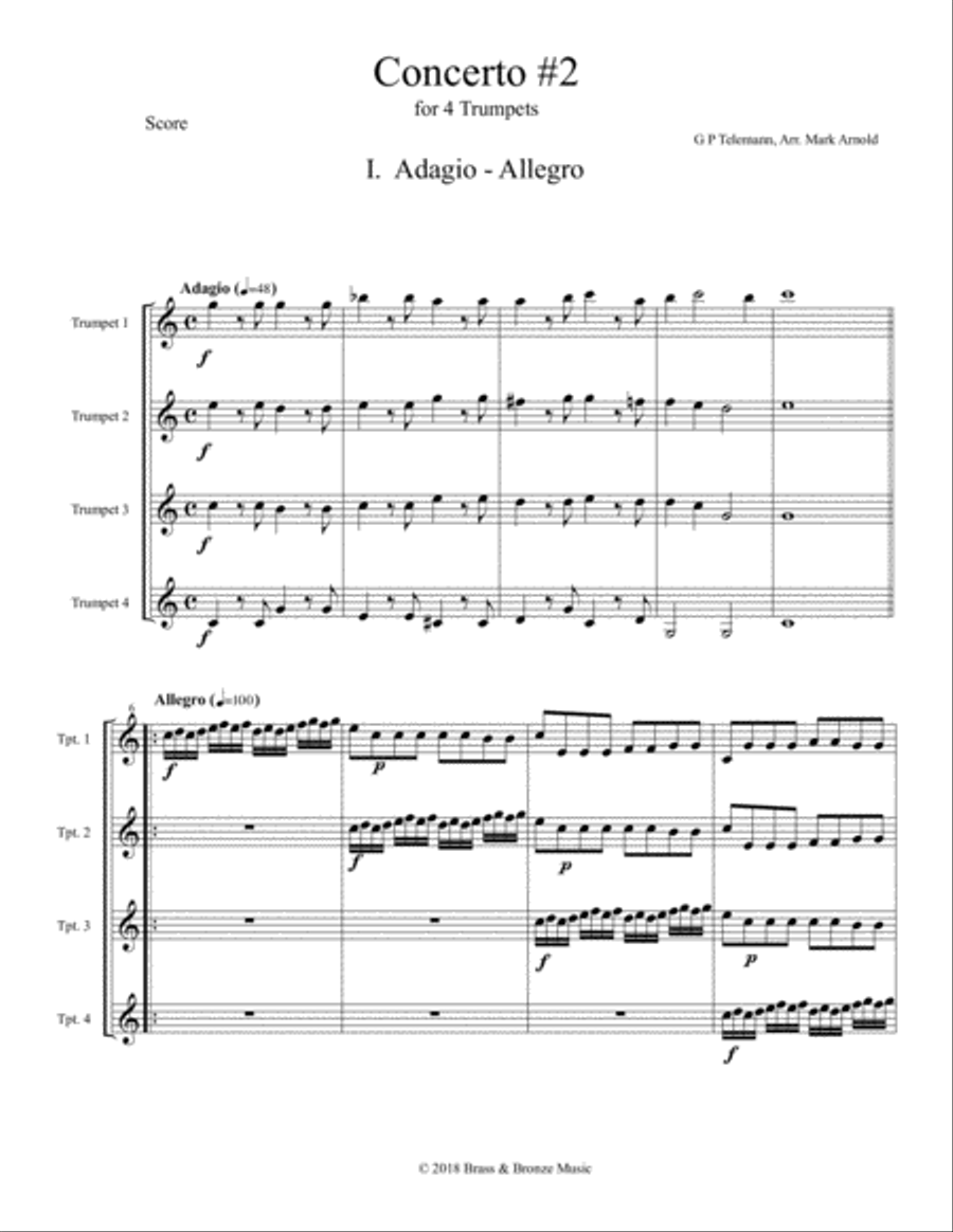 Concerto #2 for Four Trumpets (1st movement) Brass Ensemble scores gallery preview page 1