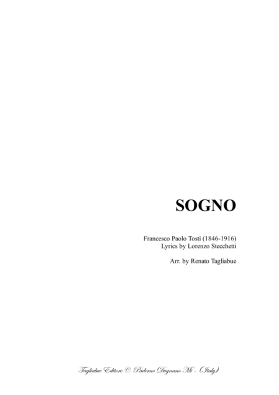 SOGNO - F.P. Tosti - Arr. for Alto or Bariton and Piano image number null