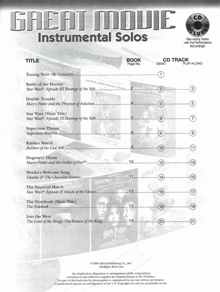 Great Movie Instrumental Solos - Alto Sax (Book & CD) image number null