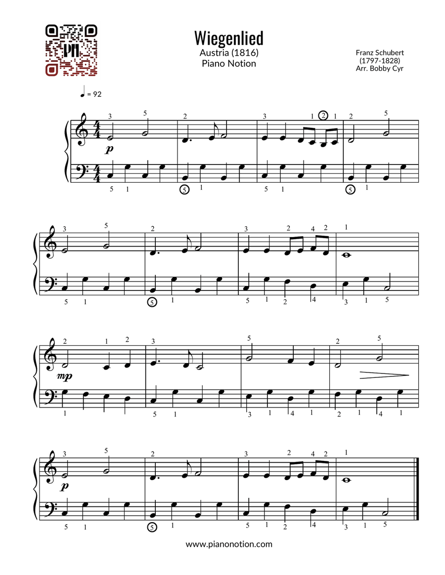 Wiegenlied | Schubert’s Lullaby (leichtes Klavier) Easy Piano scores gallery preview page 1