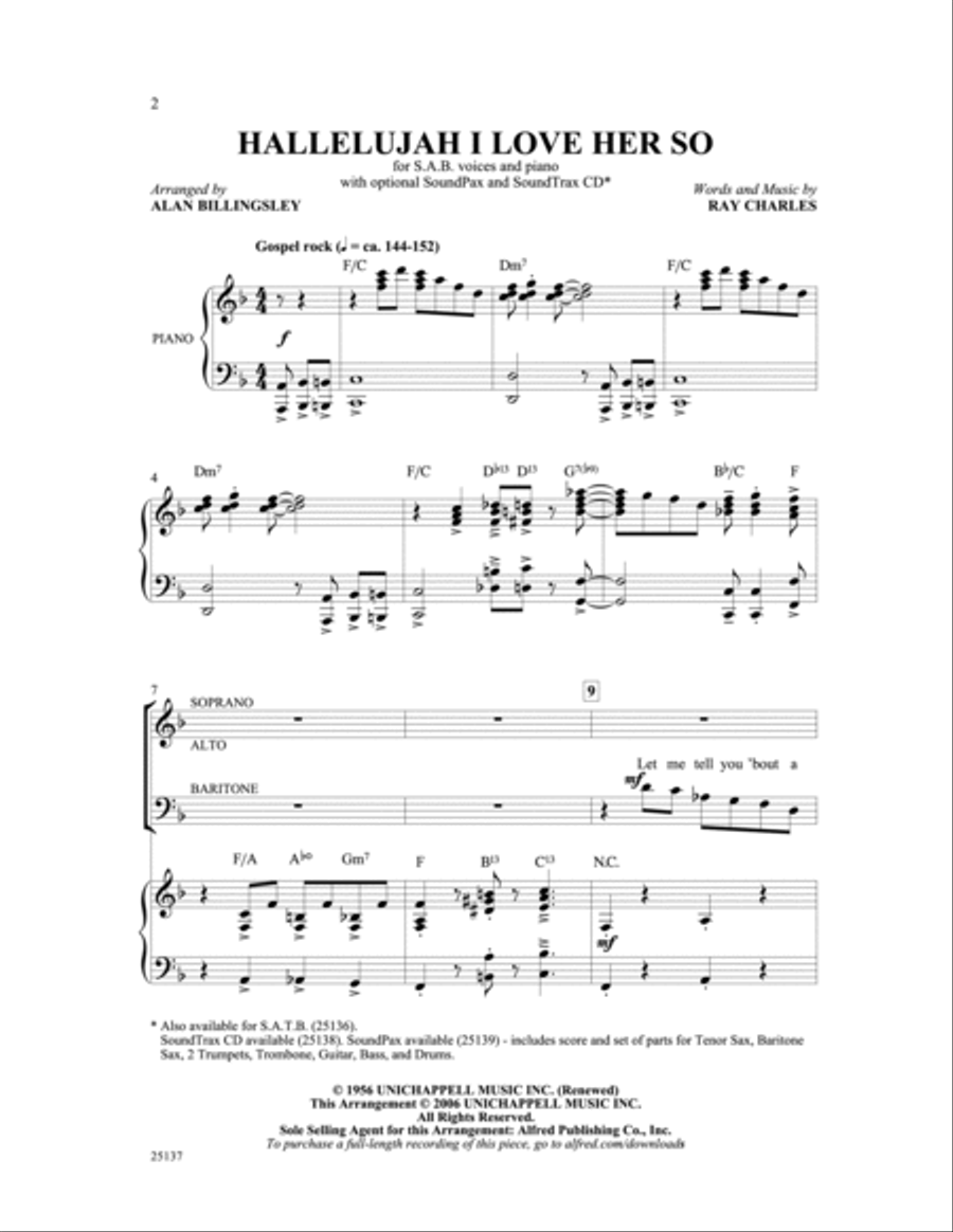 Hallelujah I Love Her So 3-Part scores gallery preview page 2