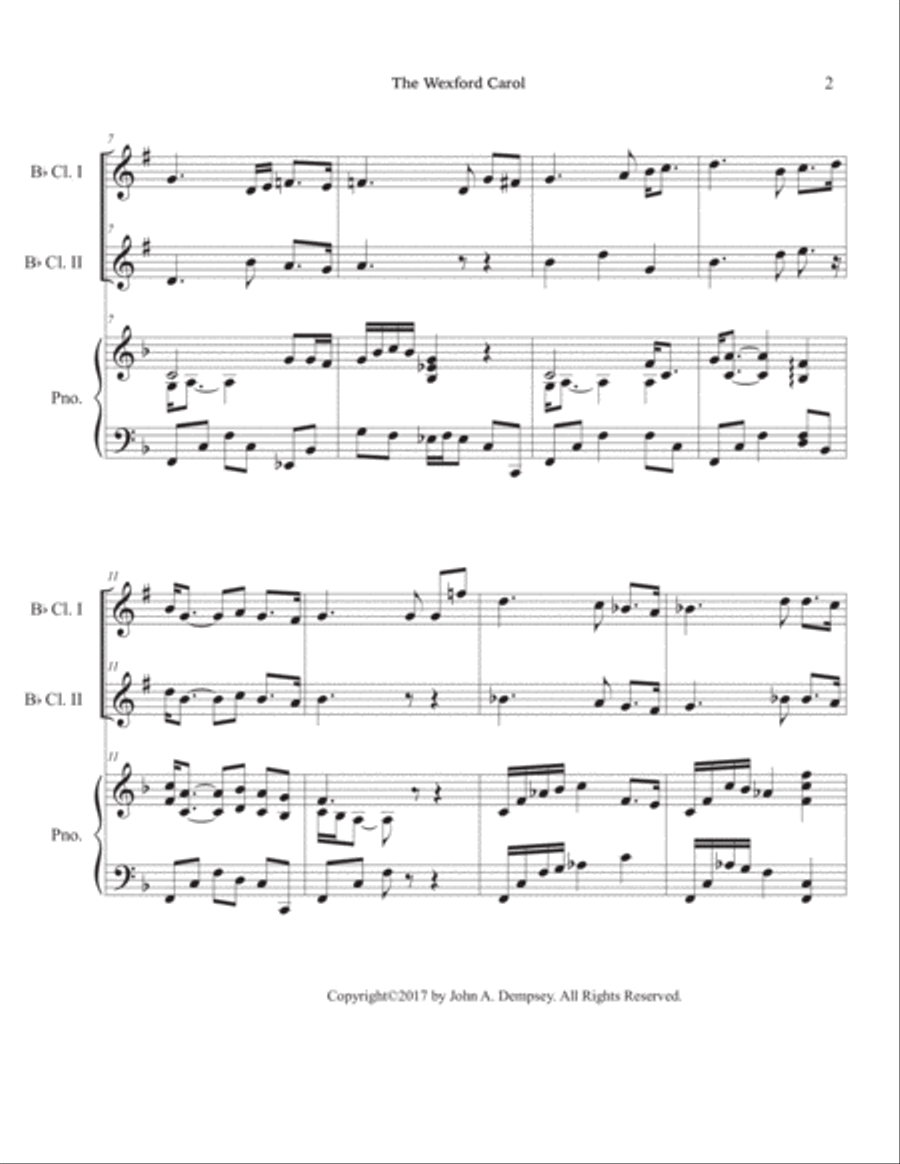 The Wexford Carol (Trio for Two Clarinets and Piano) Woodwind Duet scores gallery preview page 6