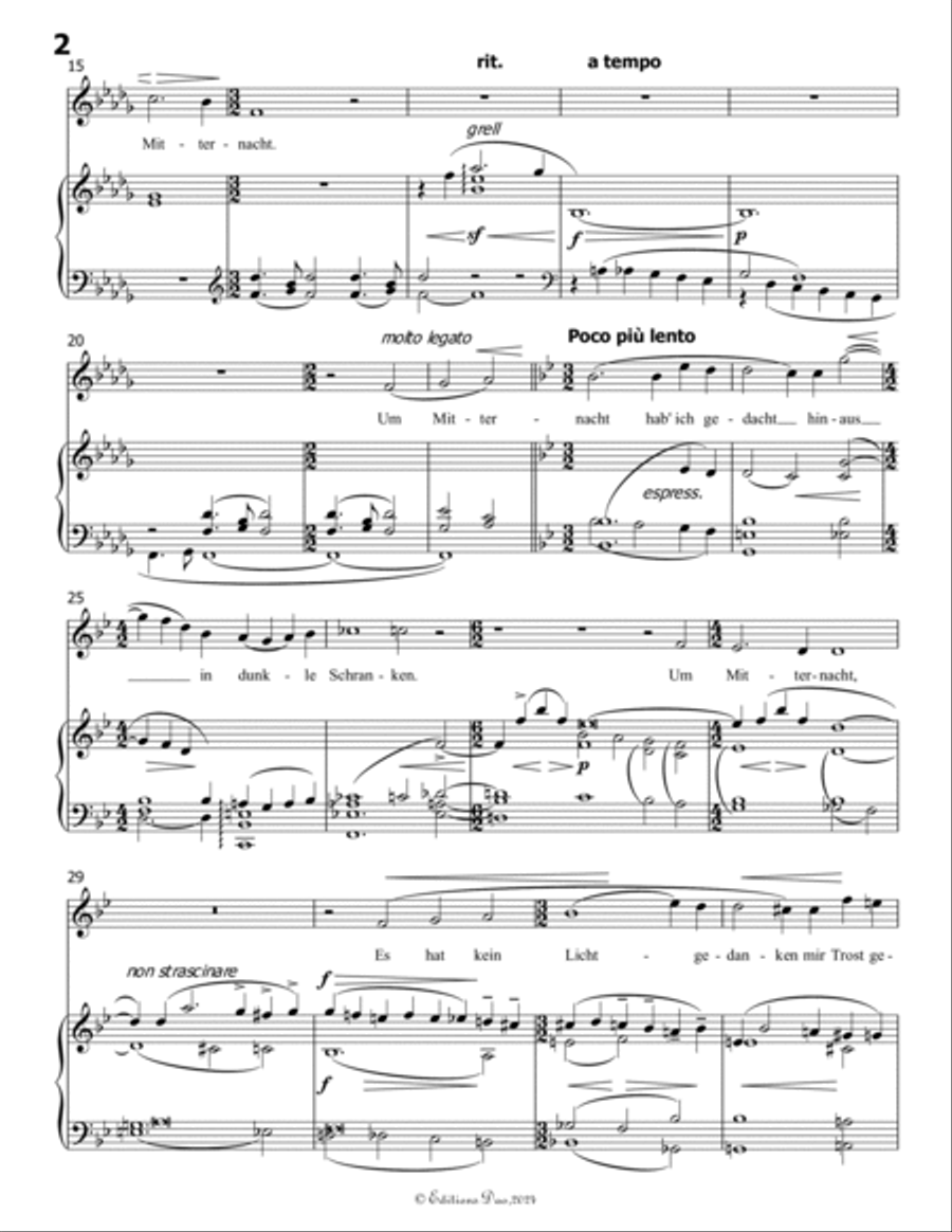 Um Mitternacht, by Mahler, in b flat minor Piano, Vocal scores gallery preview page 4