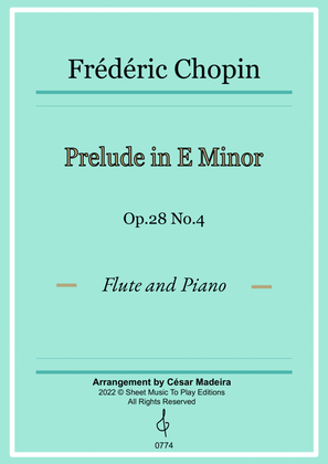 Prelude in E minor by Chopin - Flute and Piano (Full Score and Parts)