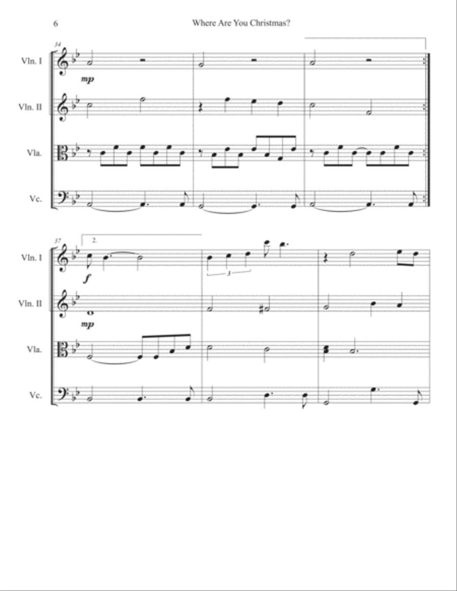 Where Are You Christmas? String Quartet scores gallery preview page 6
