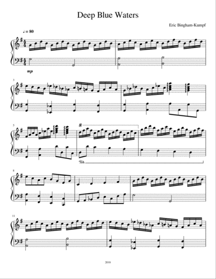 Deep Blue Waters Piano Solo scores gallery preview page 1