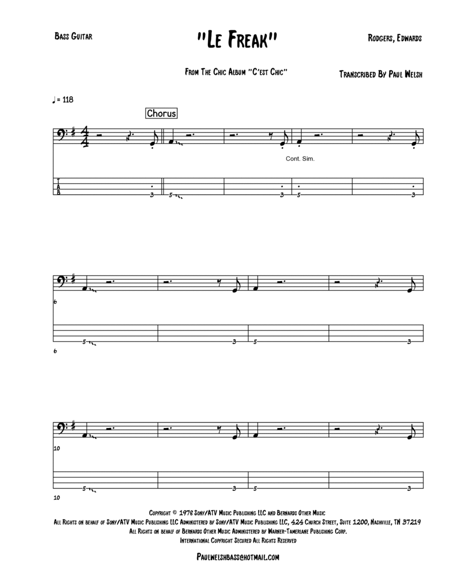 Le Freak Le Freak Guitar Tablature scores gallery preview page 1