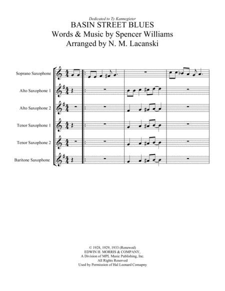 Basin Street Blues by Spencer Williams Woodwind Ensemble - Digital Sheet Music
