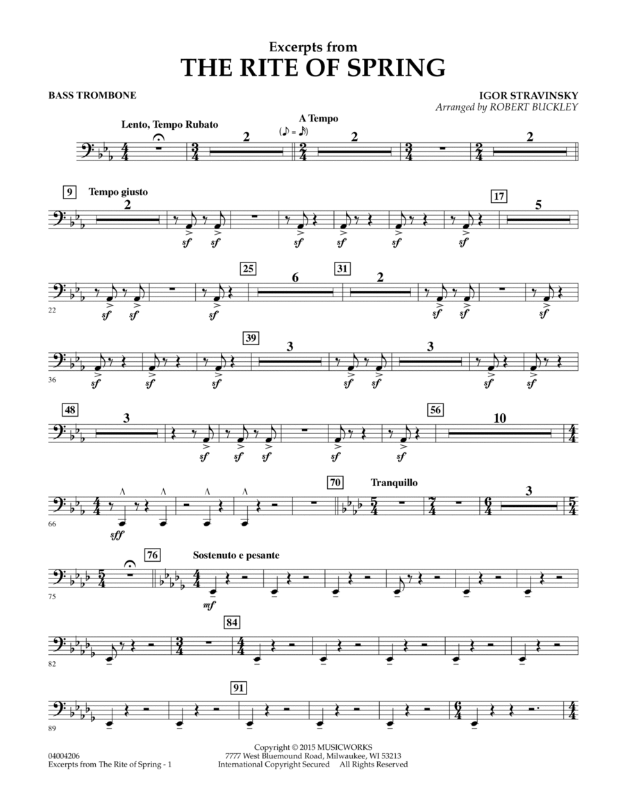 Excerpts from The Rite of Spring - Bass Trombone Bass Trombone scores gallery preview page 1