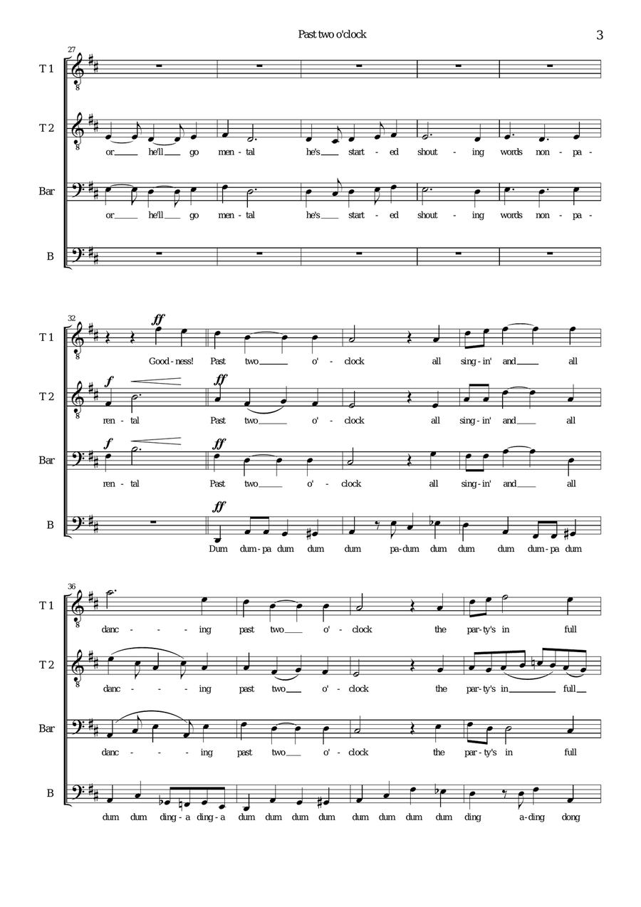 Past 2 o'clock for male voice choir (TTBarB) in D TTBB scores gallery preview page 3