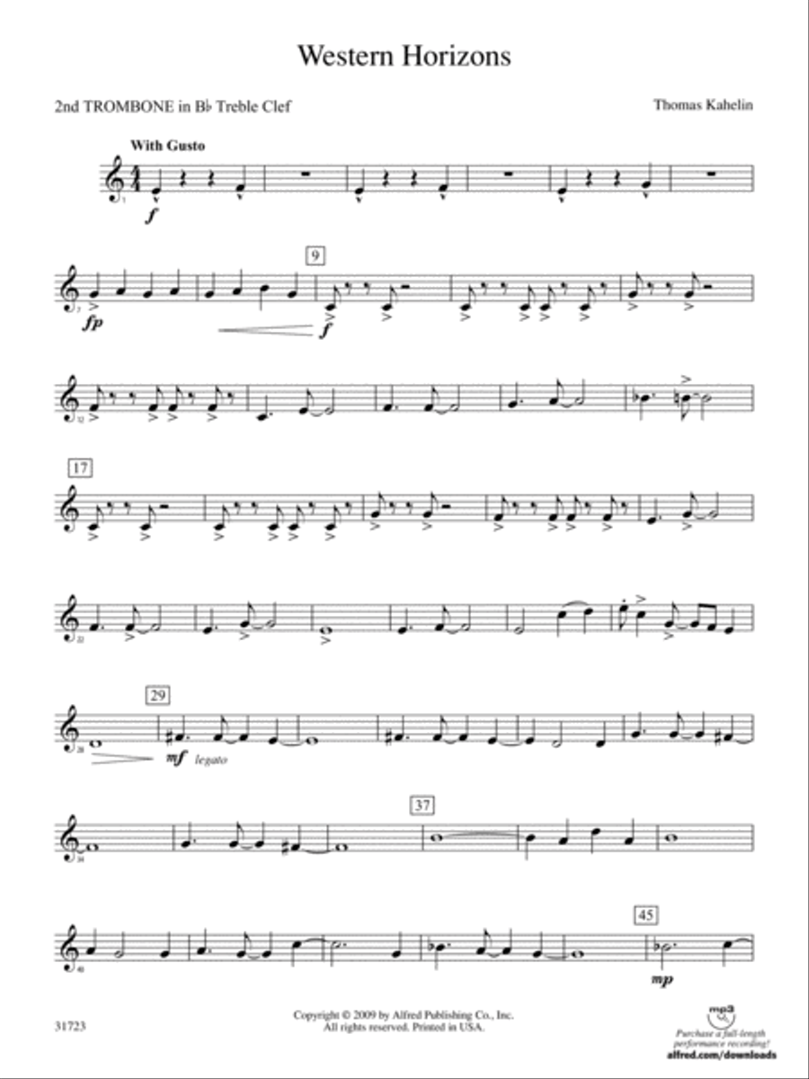 Western Horizons: (World Part) 2nd B-flat Trombone T.C. Concert Band scores gallery preview page 1