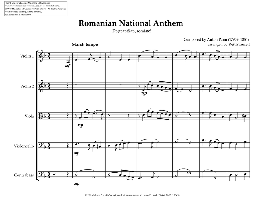 Romanian National Anthem (Deșteaptă-te, române!) for String Orchestra Brass Quintet scores gallery preview page 2