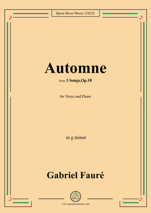 Book cover for Fauré-Automne,in g minor,Op.18 No.3,from '3 Songs,Op.18'