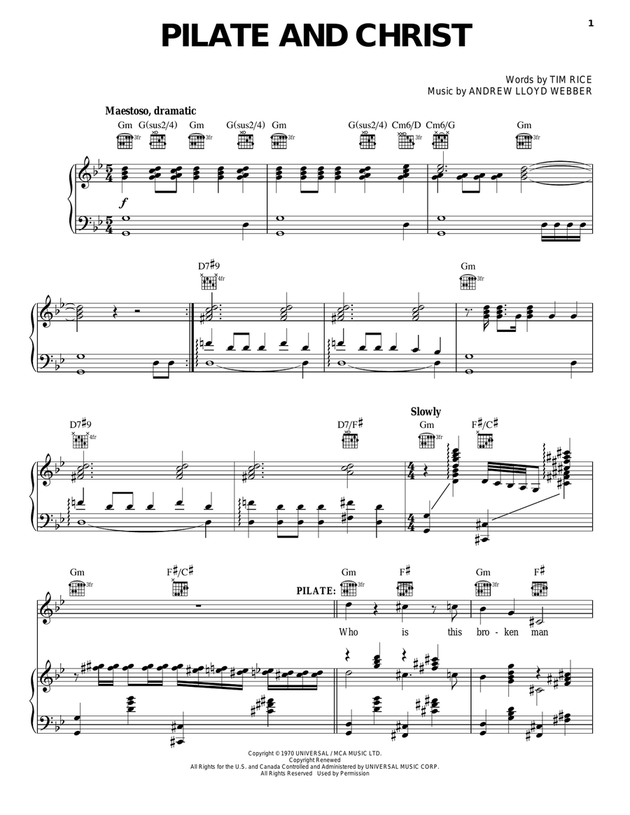 Pilate And Christ Piano, Vocal, Guitar scores gallery preview page 1