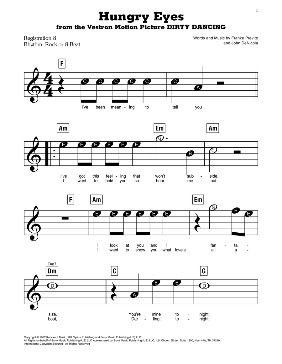 Hungry Eyes (from Dirty Dancing) Organ Accompaniment scores gallery preview page 1