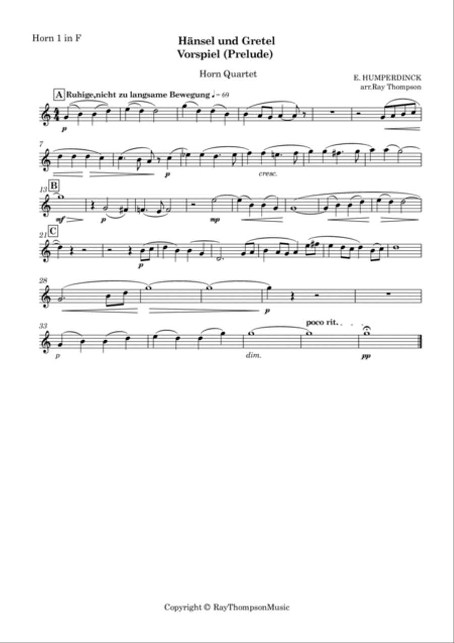 Humperdinck: Hänsel und Gretel: Vorspiel (Hansel and Gretel: Prelude) - horn quartet Brass Quartet scores gallery preview page 4