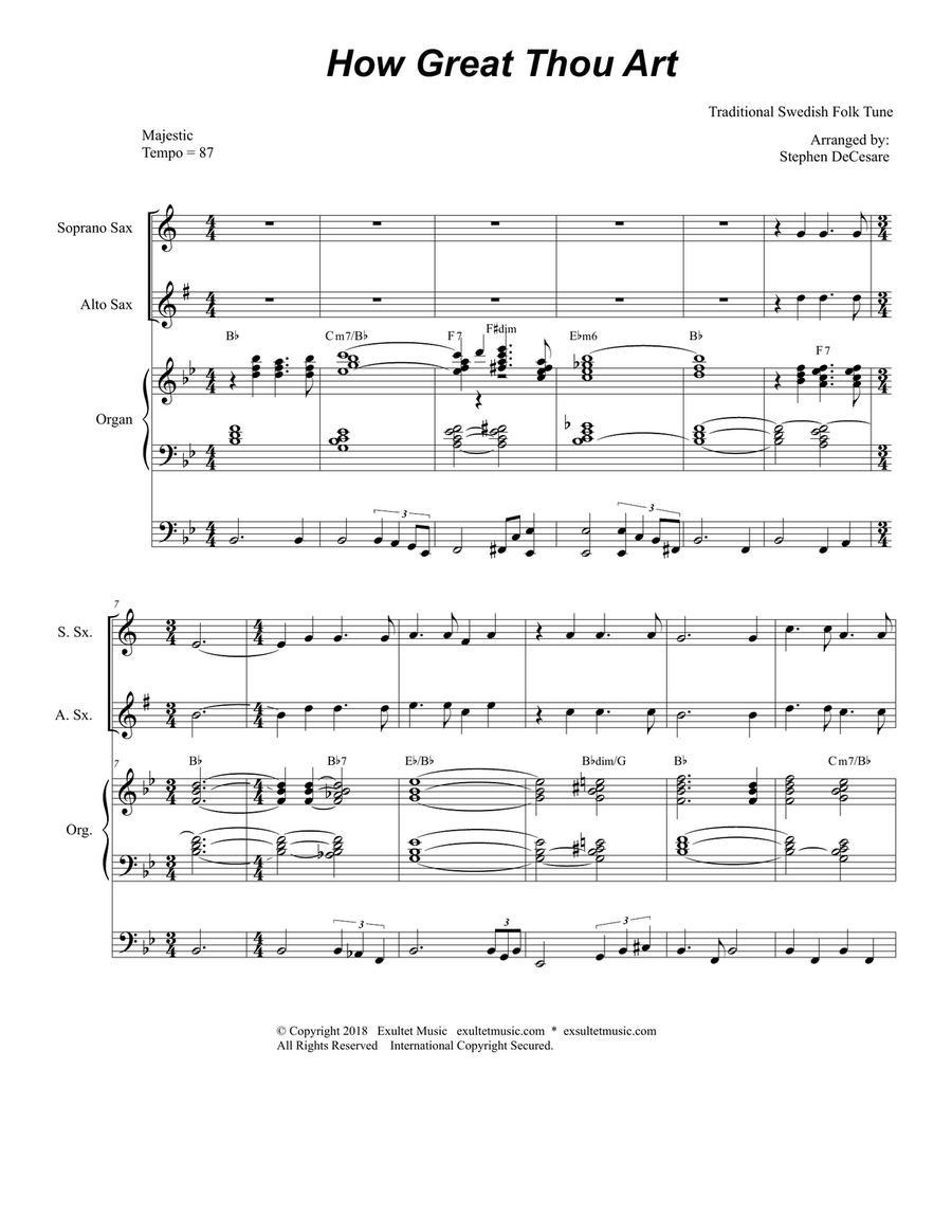 How Great Thou Art (for Saxophone Quartet - Organ Accompaniment) Saxophone Quartet scores gallery preview page 2