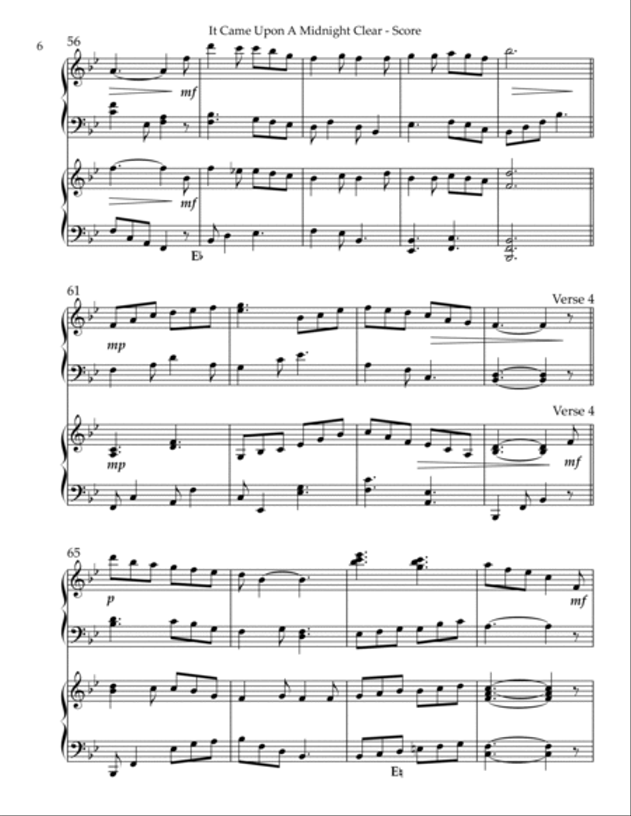 It Came Upon A Midnight Clear, Harp Duet - Key of Bb