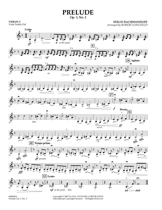 Book cover for Prelude Op.3, No. 2 - Violin 3 (Viola T.C.)
