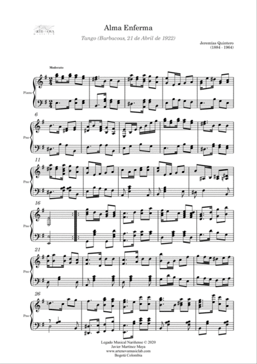 Alma Enferma - Pasillo for Piano (Latin Folk Music) Piano Solo scores gallery preview page 2