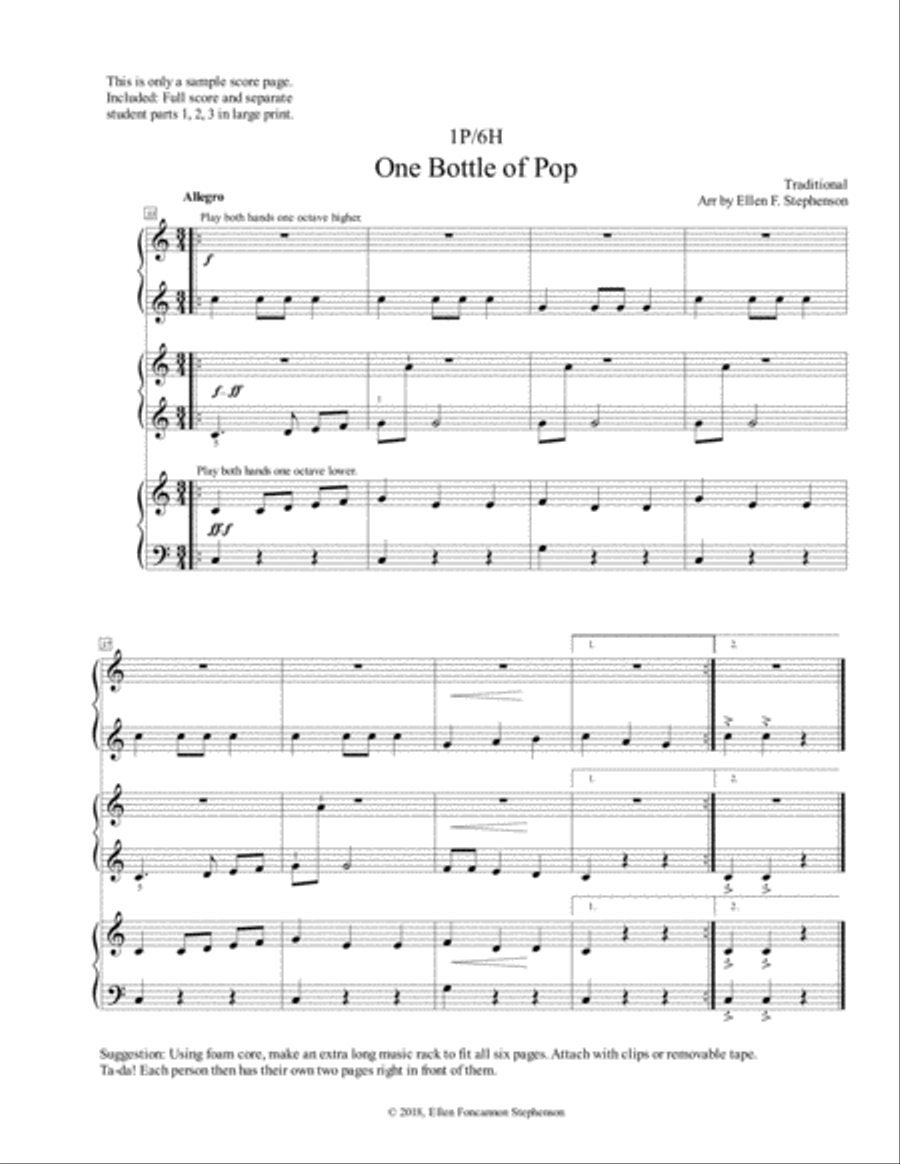 One Bottle of Pop (1 Piano/6 Hands) One Bottle of Pop (1 Piano/6 Hands) Easy Piano scores gallery preview page 1