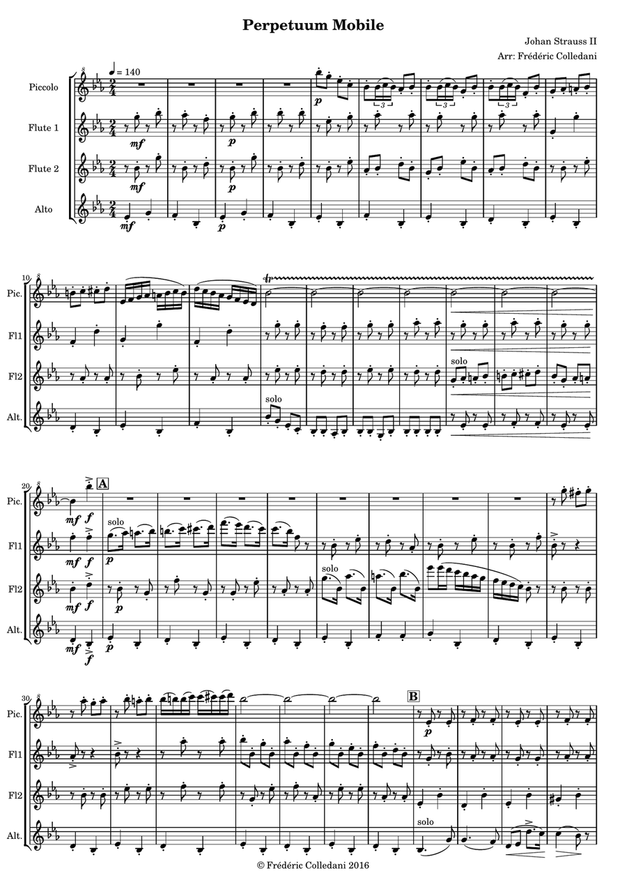 Johann Strauss II - Perpetuum Mobile for Flute Quartet Flute Quartet scores gallery preview page 1