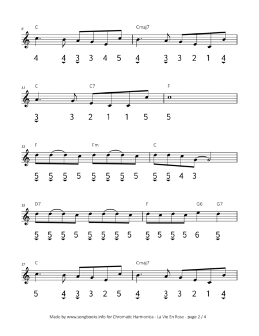La Vie En Rose Harmonica scores gallery preview page 2