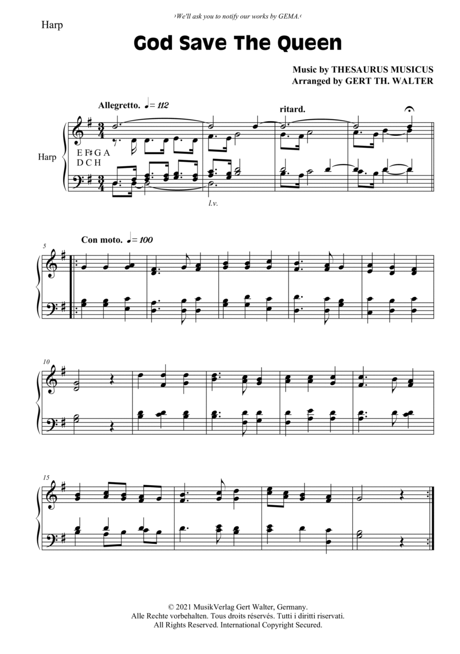 God Save The Queen Harp scores gallery preview page 1
