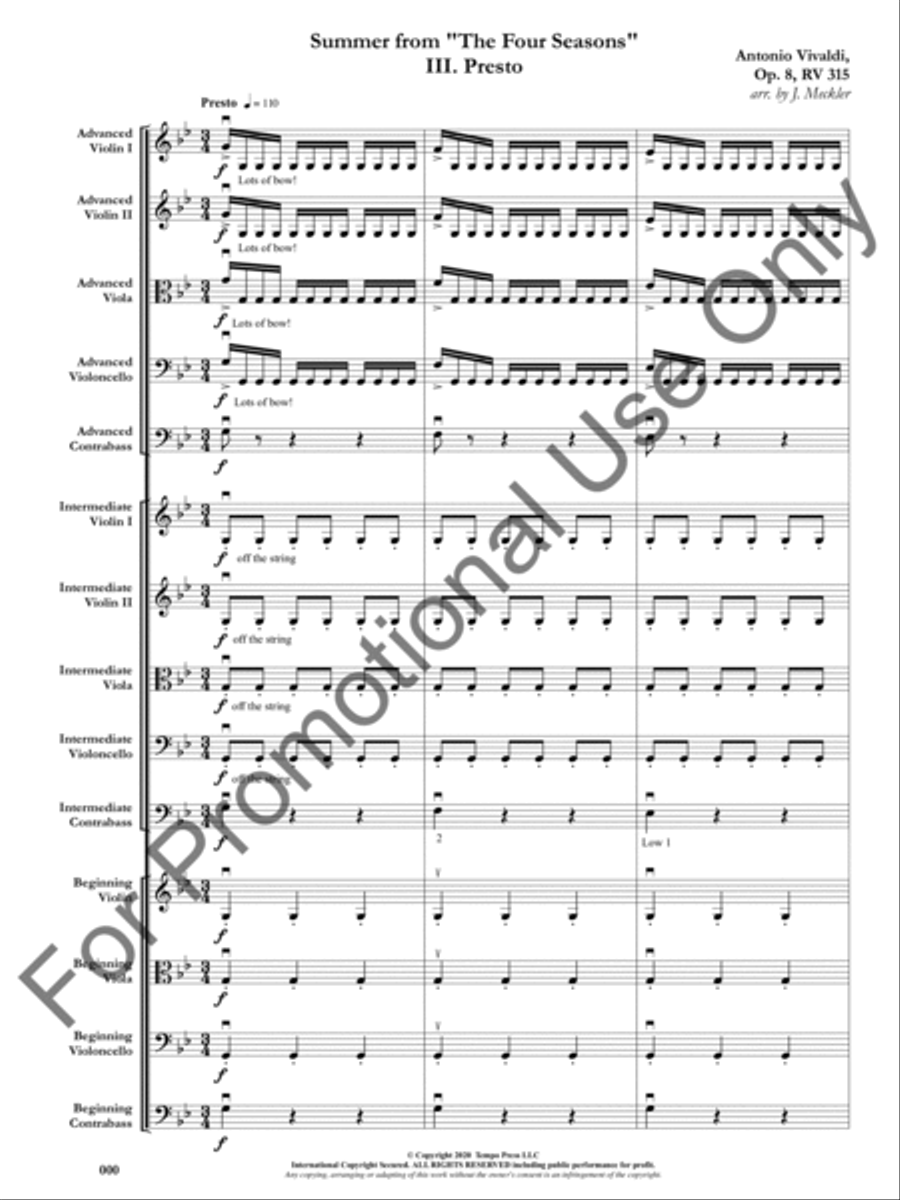 The Four Seasons: Summer: Presto, 3rd movement Orchestra scores gallery preview page 2
