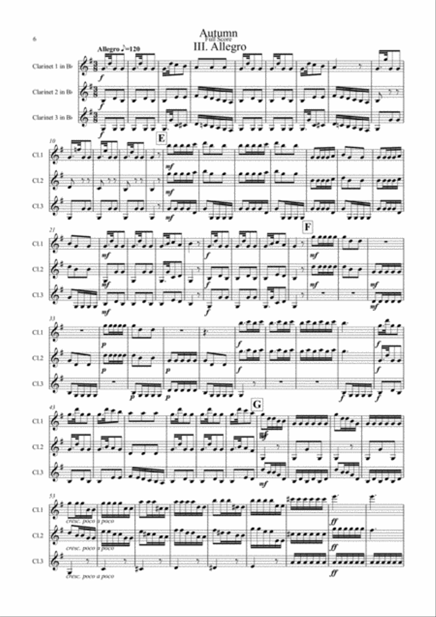 Vivaldi: The Four Seasons (Le quattro stagioni): A Suite of 4 Movements (easier and abridged) Clarinet Trio scores gallery preview page 6