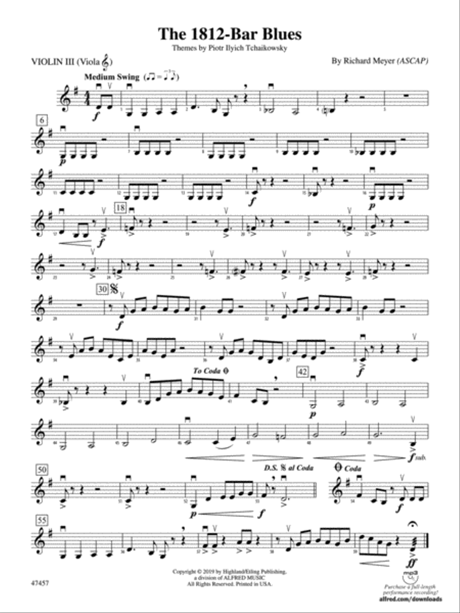 The 1812-Bar Blues: 3rd Violin (Viola [TC]) String Orchestra scores gallery preview page 1