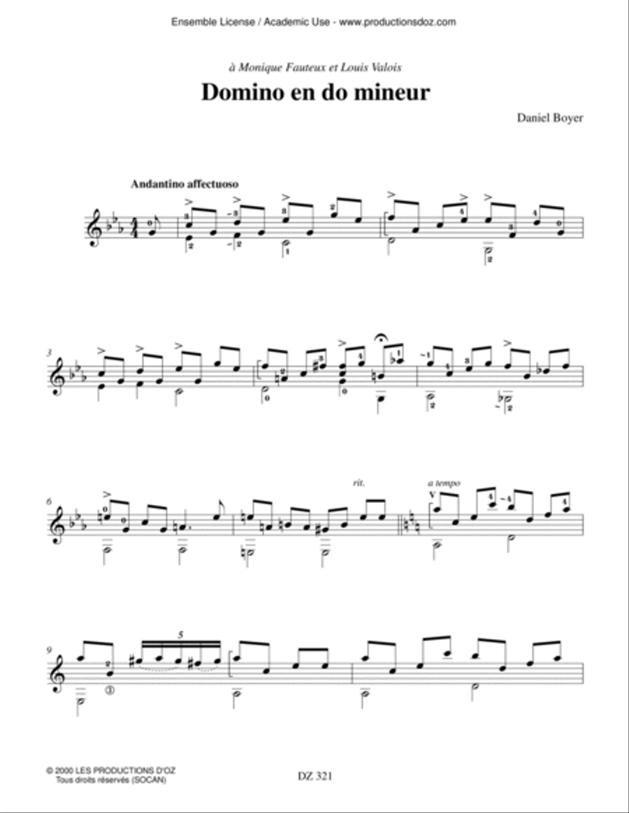 Domino en do mineur, Le lièvre et le circaète Classical Guitar scores gallery preview page 2