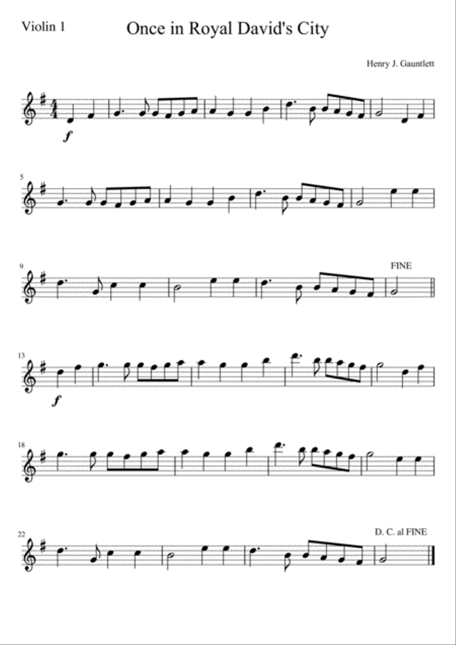 Once in Royal David's City (three violins and cello) String Quartet scores gallery preview page 4