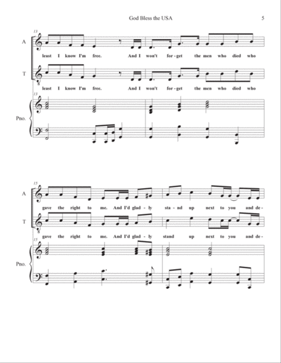 God Bless The U.s.a. Choir scores gallery preview page 5