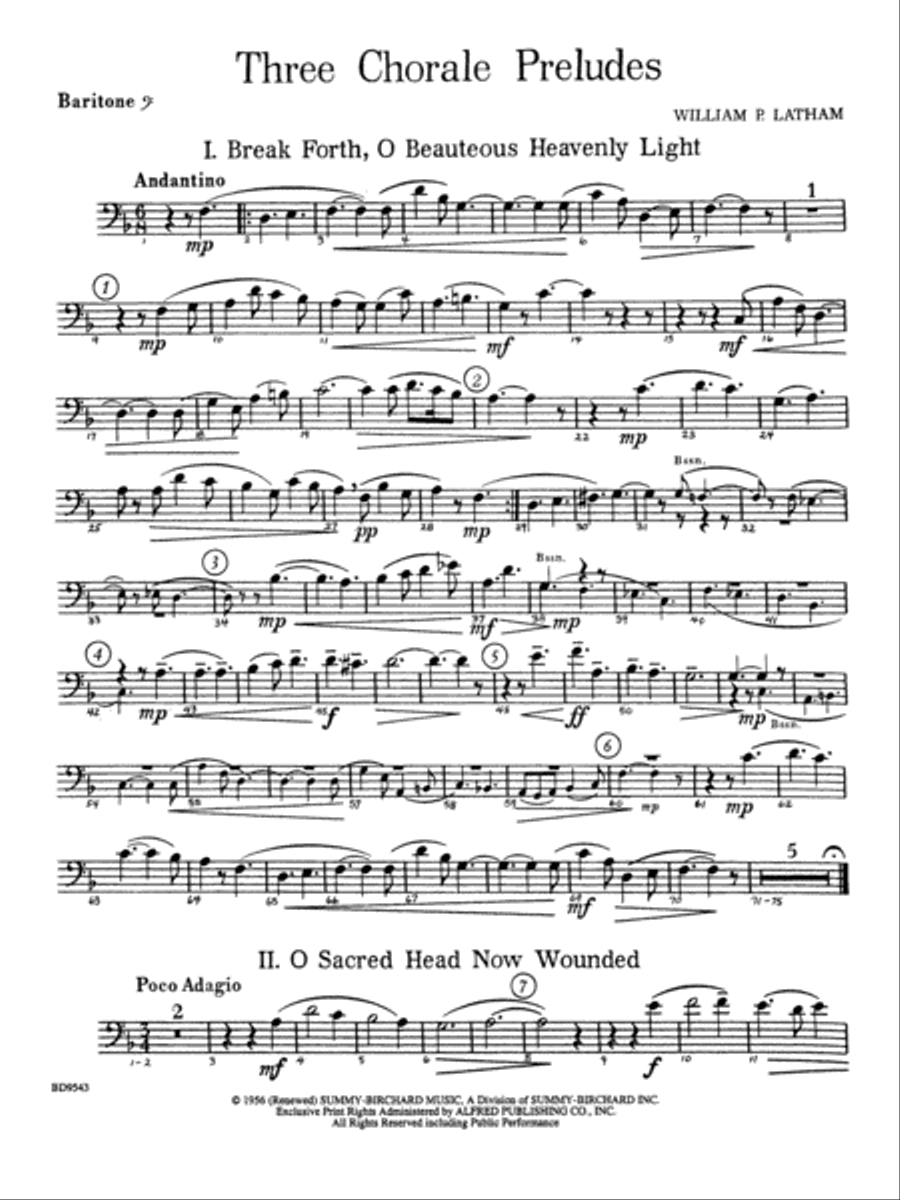 Three Chorale Preludes: Baritone B.C. Concert Band scores gallery preview page 1