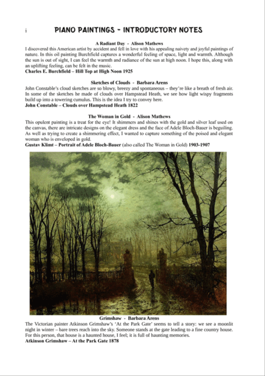 Piano Paintings - 16 Intermediate Piano Solos for Art Lovers Piano Solo scores gallery preview page 5