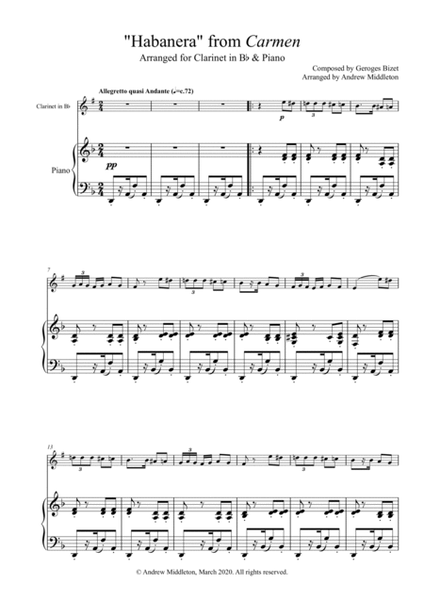 Habanera from Carmen arranged for Clarinet and Piano image number null